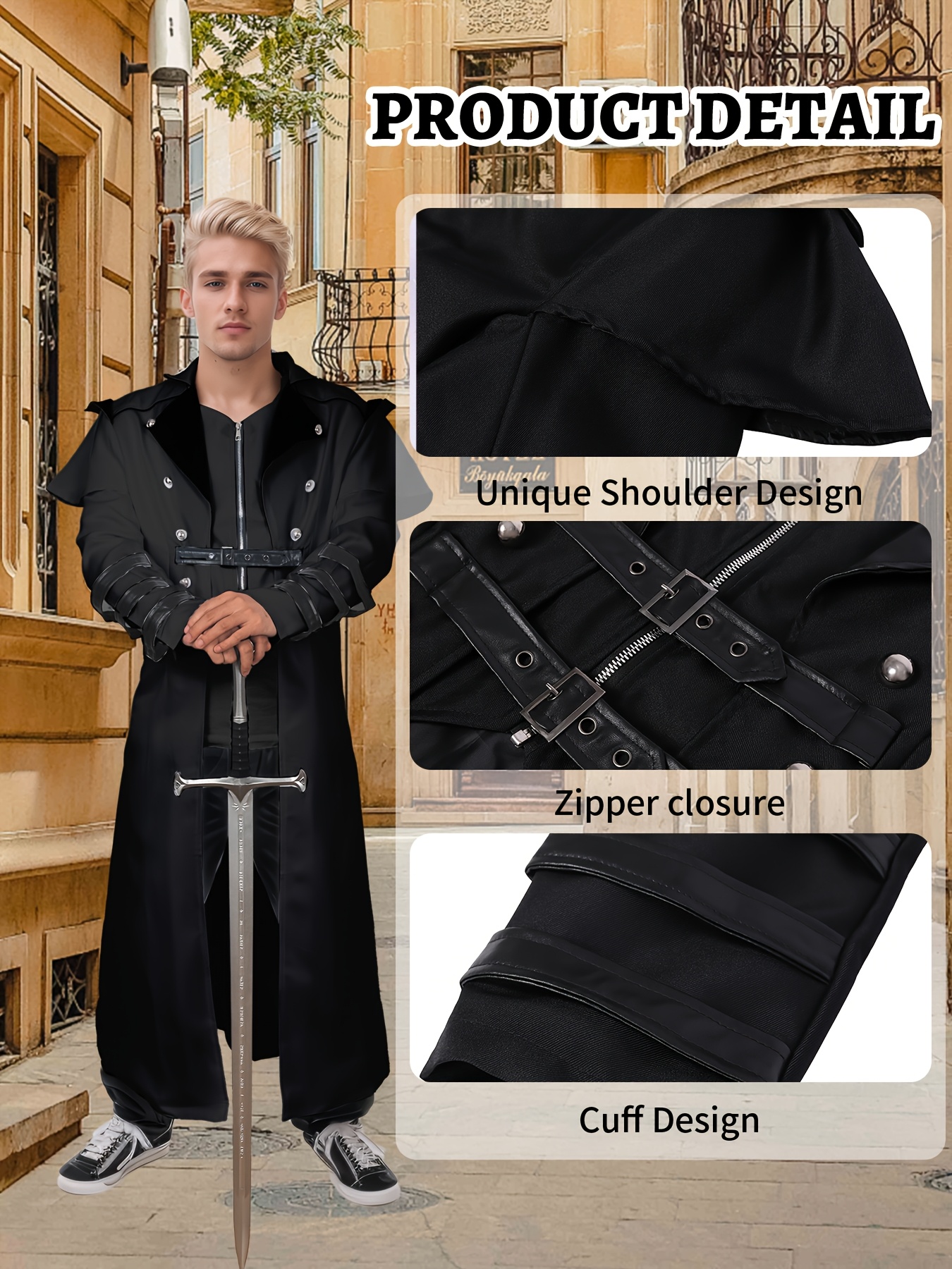 jakloz Heren Middeleeuwse Steampunk Jas Gothic Frack Mantel, Renaissance Retro Victoriaanse Hof Borduurwerk Jas, Halloween Piraten Vampier Cosplay