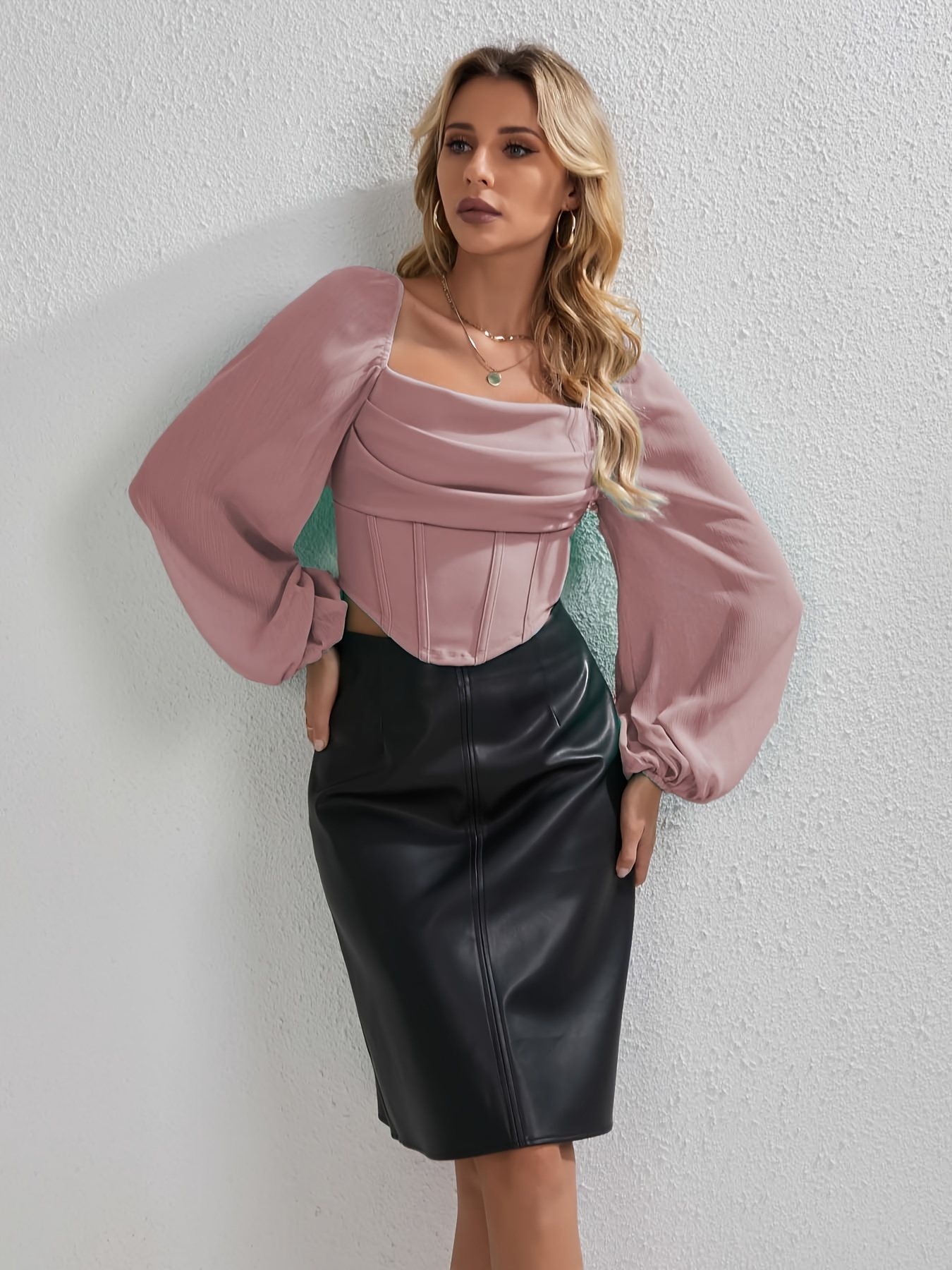 womens one piece solid neck lantern sleeve - Temu