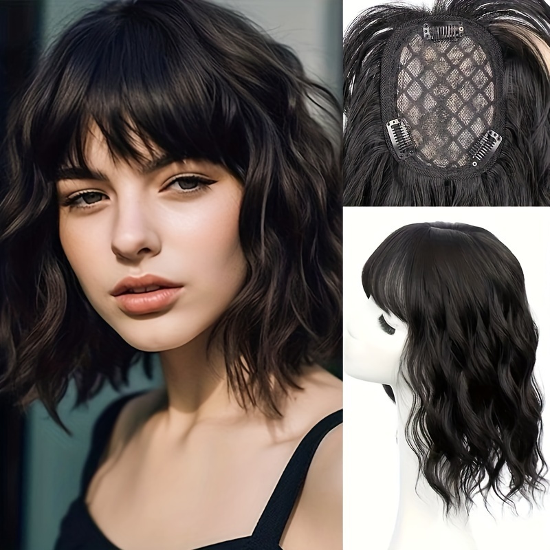 12inch Hair Toppers For Women, Hair Topper With Large Base Hair Toppers For Women With Thinning Hair Synthetic Brown With Highlights Curly Hair Topper Wiglets Hair Pieces For Thinning Hair