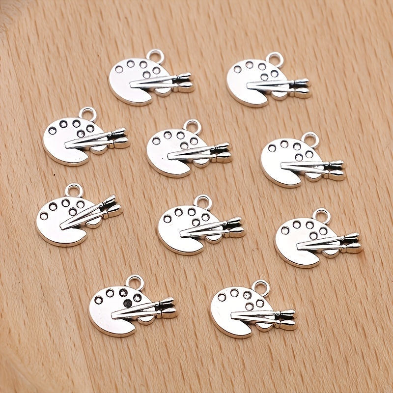 TEMU 10pcs Pendentifs Palette Argentés de Pinceau pour la Fabrication de Bijoux DIY Bracelets Boucles d'Oreilles Porte-clés Accessoires