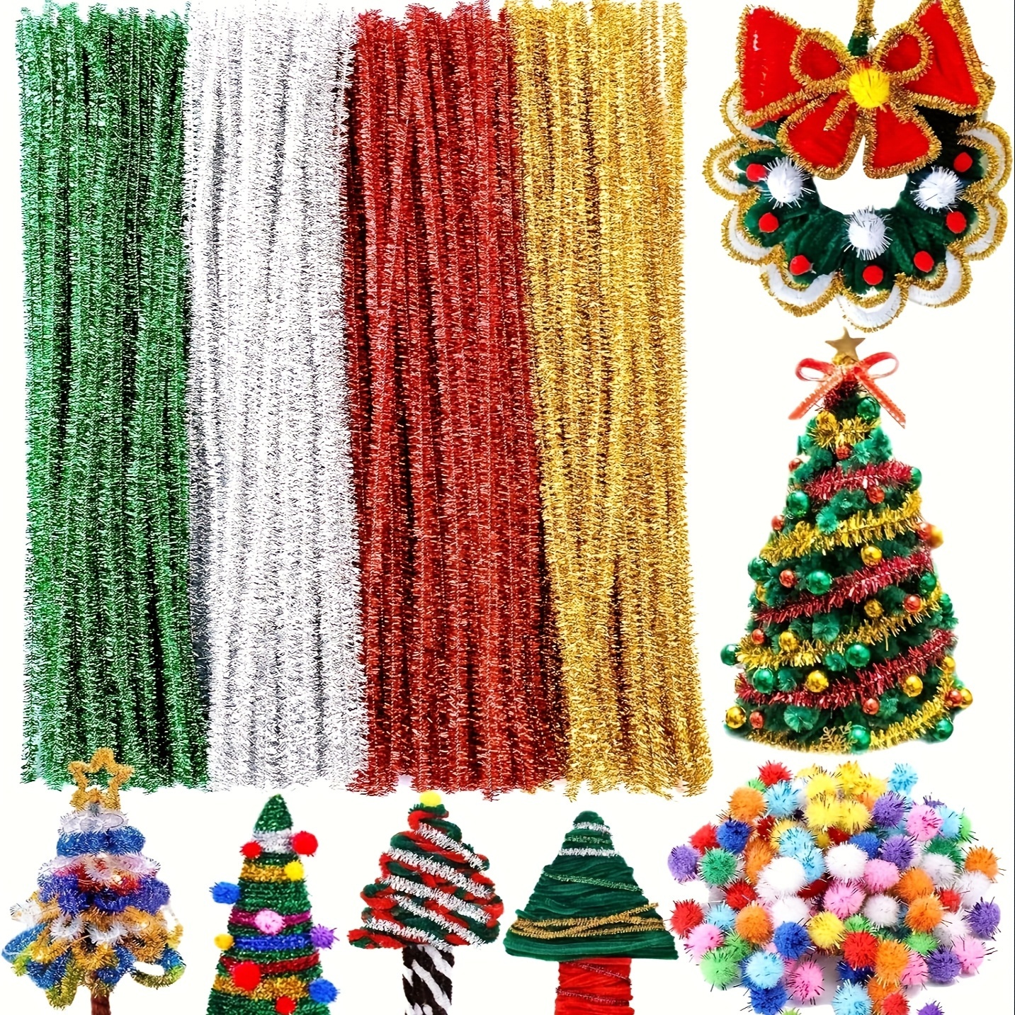 

200pcs Pipe Cleaner, Red Green Golden Silvery Pipe Cleaners Christmas Flashing Tube Cleaner, Pipe Cleaner Snow Pole, Craft Pipe Cleaner For Creative Christmas Decorations, Art And Craft Projects