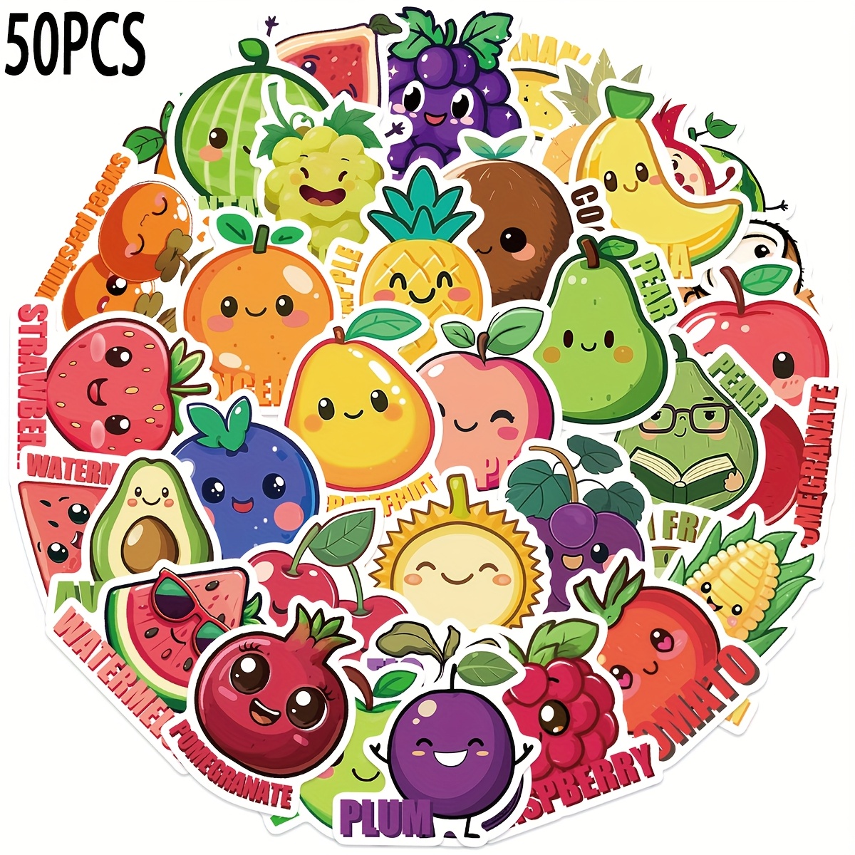 50pcs Cartoon Fruit Stickers Vinyl Aesthetics Stickers For Scrapbooking, Diary, Laptop, Bumper, Skateboard, Water Bottle, Computer, Phone, Cartoon, Hard Hat, Car Stickers And Decals