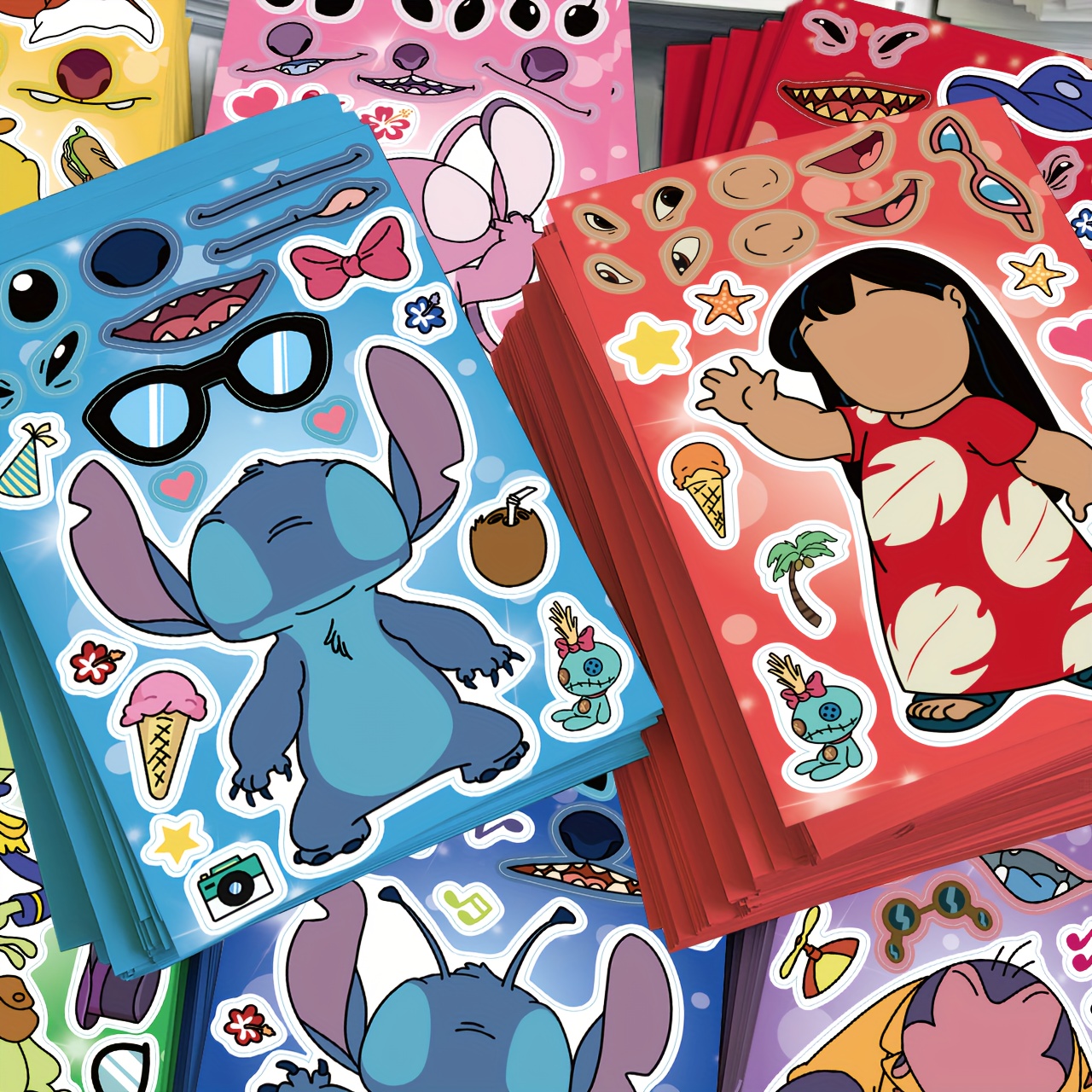 

8pcs Cartoon &stitch Puzzle Stickers Diy Jigsaw Assembling! Waterproof Pvc Cartoon Decoration Luggage, Guitar, Water Cup, Phone Case, Laptop Gift Decal