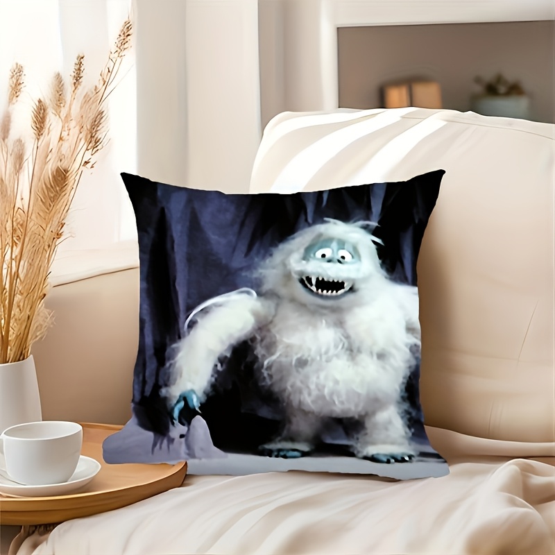 

1pc Winter Monster Cushion Cover, 18x18 Inch Soft Polyester, Contemporary Design, Invisible Zipper, Machine Washable, Decorative Throw Pillow Case For Bedroom, Sofa, Living Room, Holiday, Car Decor