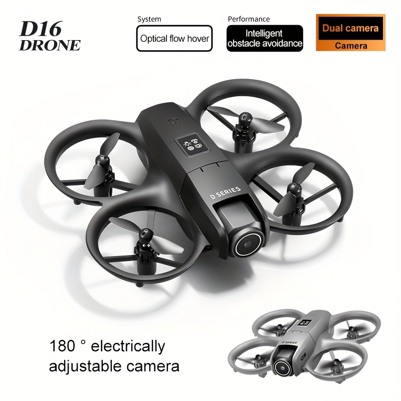 Dron D16 con cámara dual de flujo óptico, estabilización visual, control de altura, acrobacias de 360°, evitación de obstáculos, despegue y aterrizaje con un botón, regalo perfecto para diversión familiar