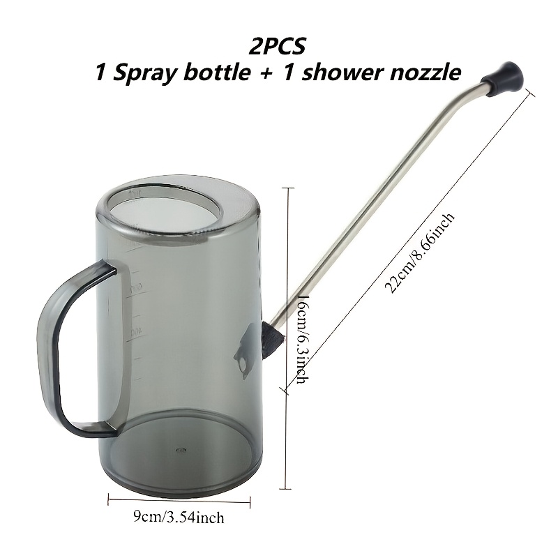 TEMU Gray Stainless Steel Long-spout Watering Can With Nozzle 2pcs Set Home Gardening Flower Watering Tool Succulent Green Plant Flower Spray Bottle