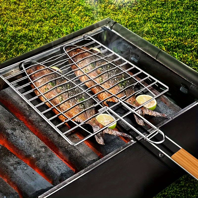 Fish Grill Basket Outdoor BBQ Tools Grilled Fish Net Clip Barbecue  Accessories Non-Stick Grilling Basket