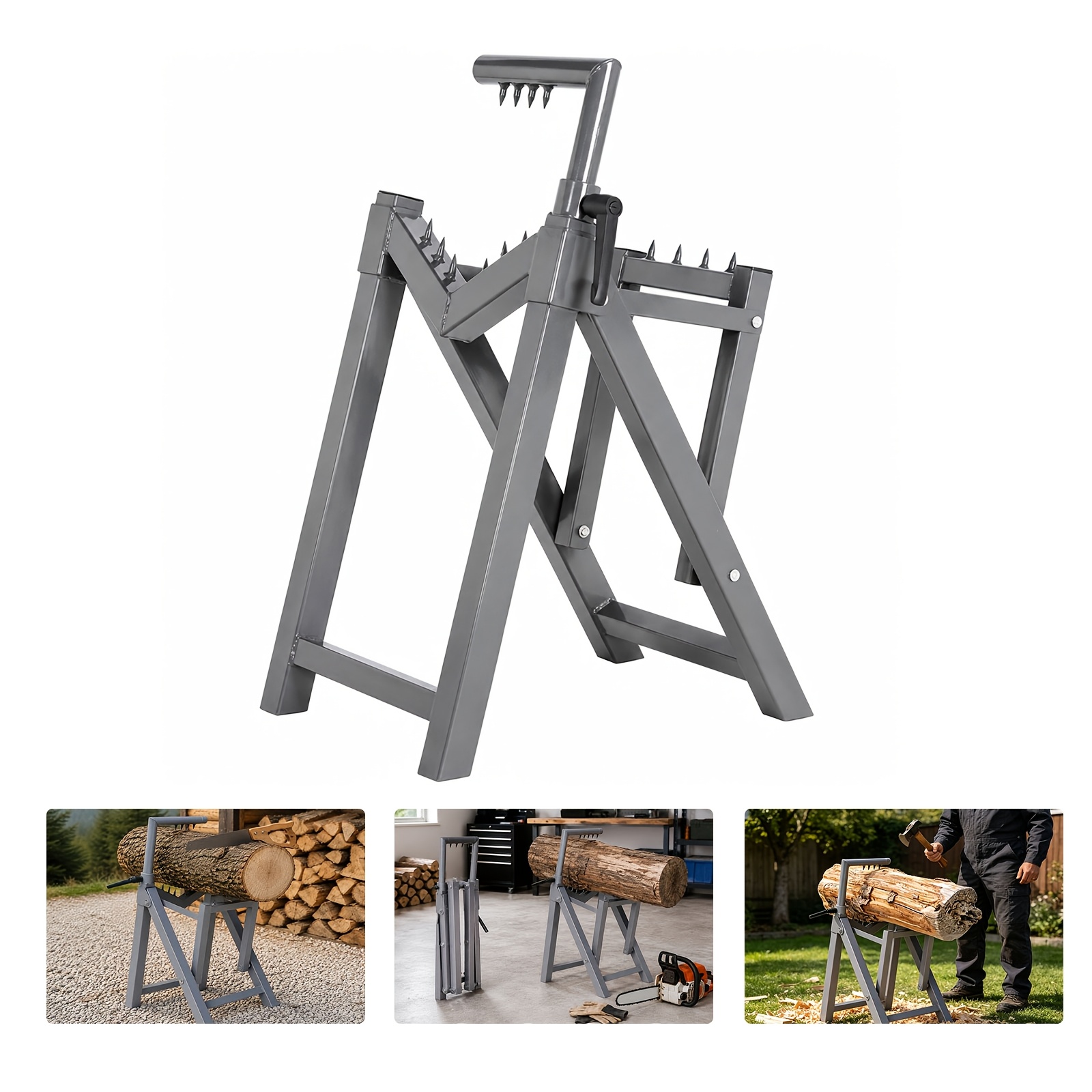 Image of Saw Horses Log Saw Horse Folding Heavy Duty Wood Cutting Stand Adjustable Lightweight Steel For , Splitting, Firewood, Construction, Carpentry & Diy Projects