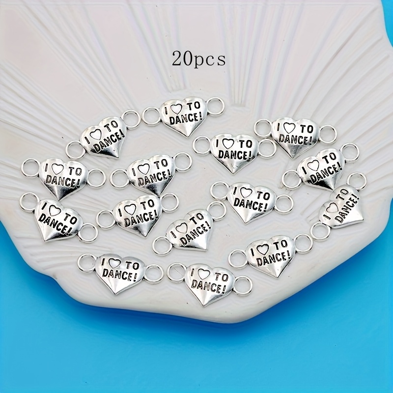 TEMU 20pcs Heart Connectors Heart Letter Charm Pendant Heart Connectors Charms Antique Silvery Plated Small Business Supplies Alloy Plated Heart