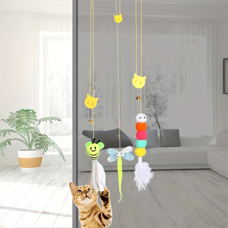 

Interactive Cat Toy Swing, Elastic Rope With Hanging Door Design, Plastic Bouncing Teaser Wand With Charms And Feathers For Indoor Cats Fun