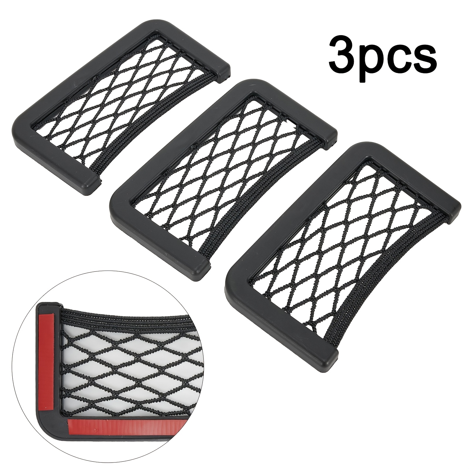 TEMU Lot de 3 filets de rangement latéraux pour siège de voiture, en plastique durable, facile à installer, maintient fermement les téléphones et