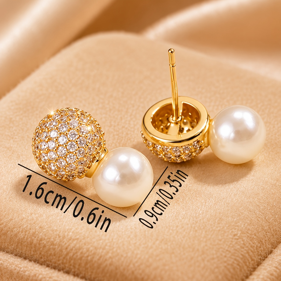 2pcs Gold-Plated Round Stud Earrings with Cubic Zirconia
