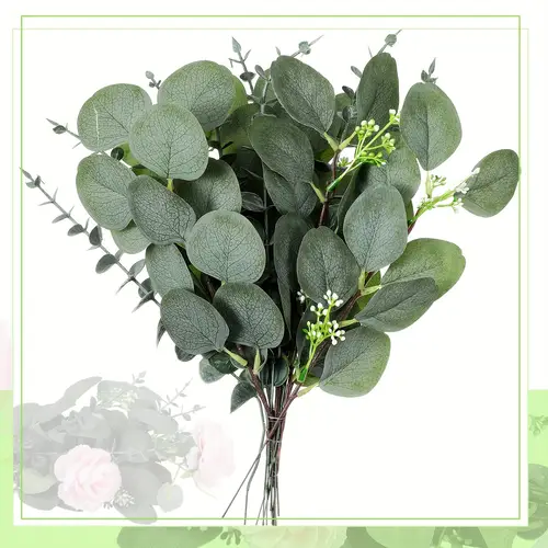 40pcs artificial eucalyptus leaves stems greenery silvery stems eucalyptus plant branches for wedding holiday greens bouquets decoration