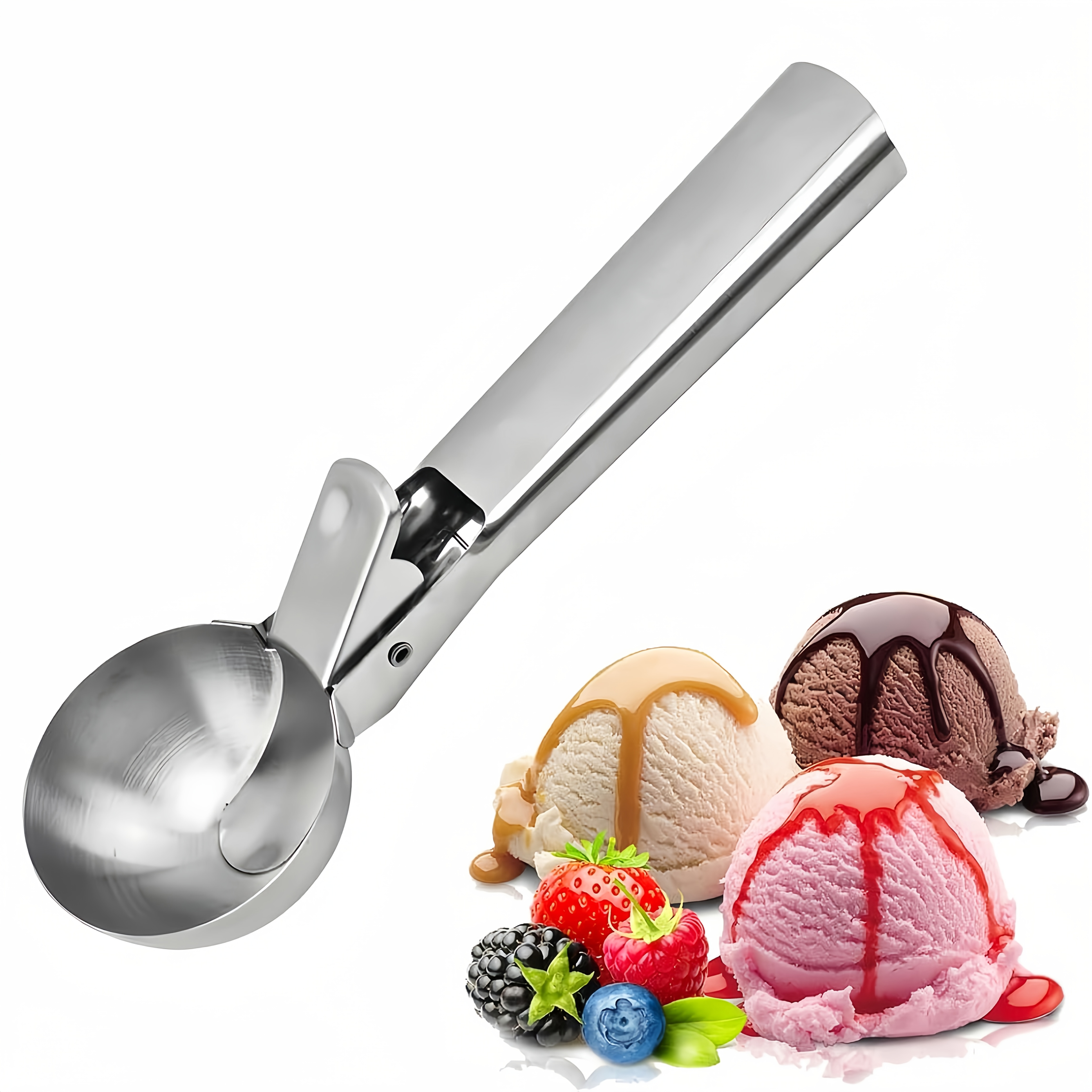 E-shop Eisportionierer aus Edelstahl - Mit Auslöseknopf, spülmaschinenfest, geeignet für Obst, Eis, gefrorenes Joghurt und Sonntagsbraten,
