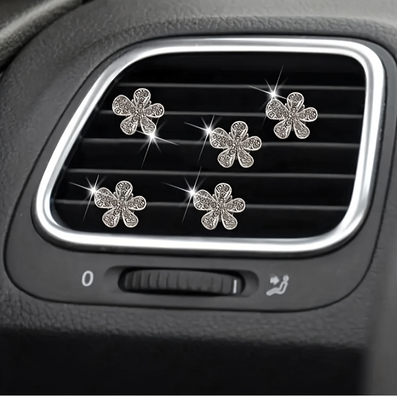 TEMU 2pcs Sparkling Flower Car Vent Clips - Aluminum Alloy Fit For Most Vehicles, Elegant With Shiny Embellishments, Durable Interior Accessories & Gift Idea, Car Decorations