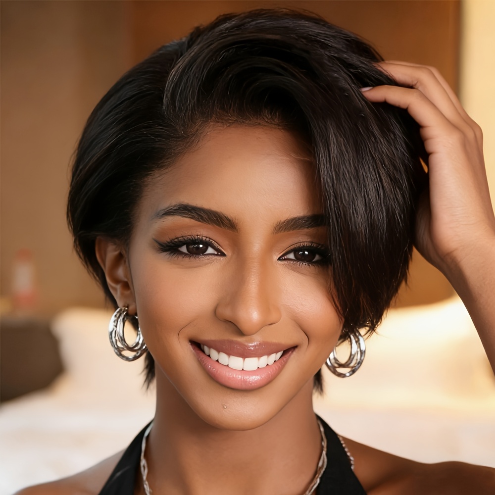 Cut Wigs Human Hair For Women-13x4 Hd Lace Front Wigs Human Hair 180% Density Short Bob Wigs Straight Lace Front Cut Wigs For Daily And Party Use