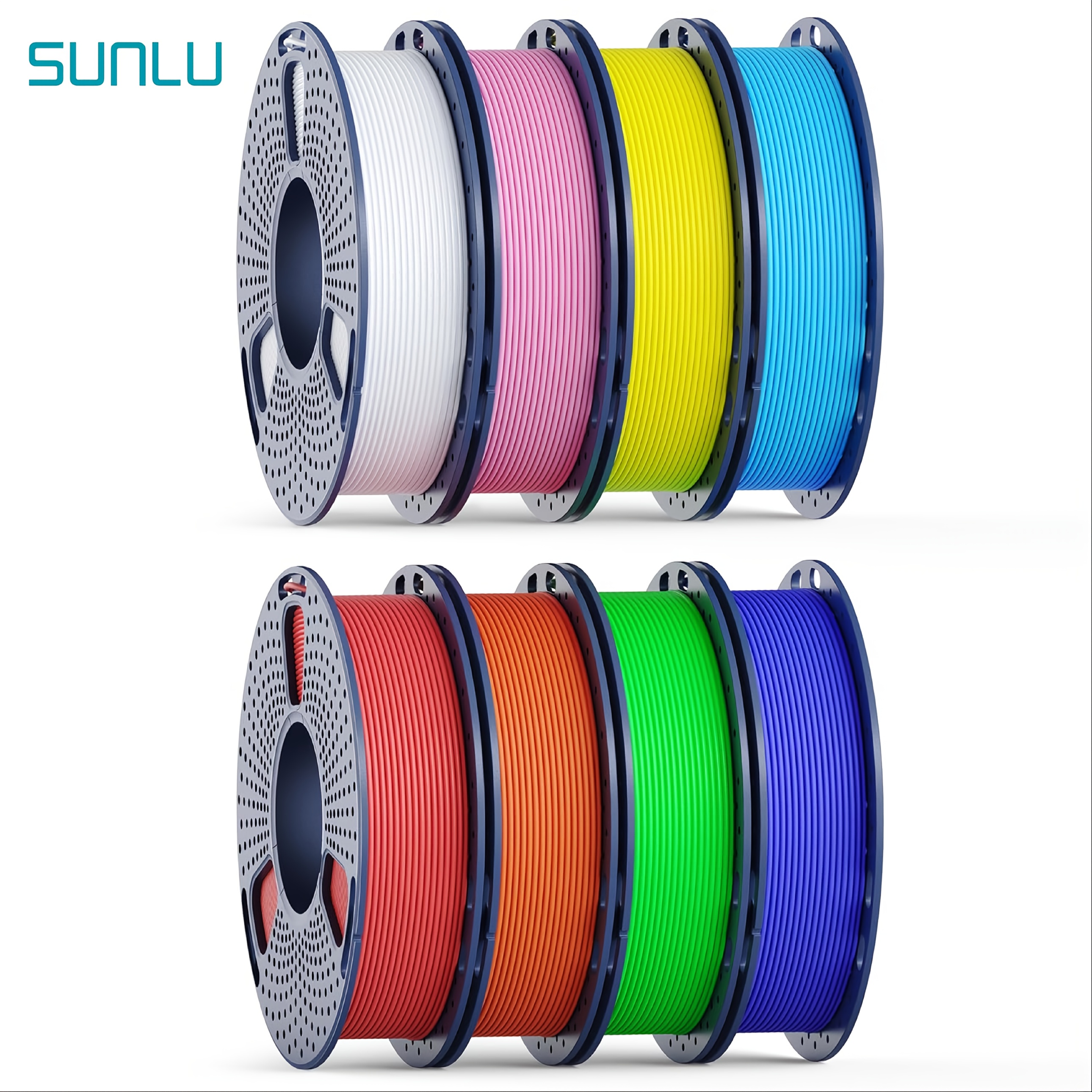 Image of 250g Sunlu Petg Filament, 250g*8spools Bundle, Total 2kg(4.4lbs) 1.75mm 250g Spool, 8rolls, White+red+orange+yellow+green+sky Blue+blue+pink