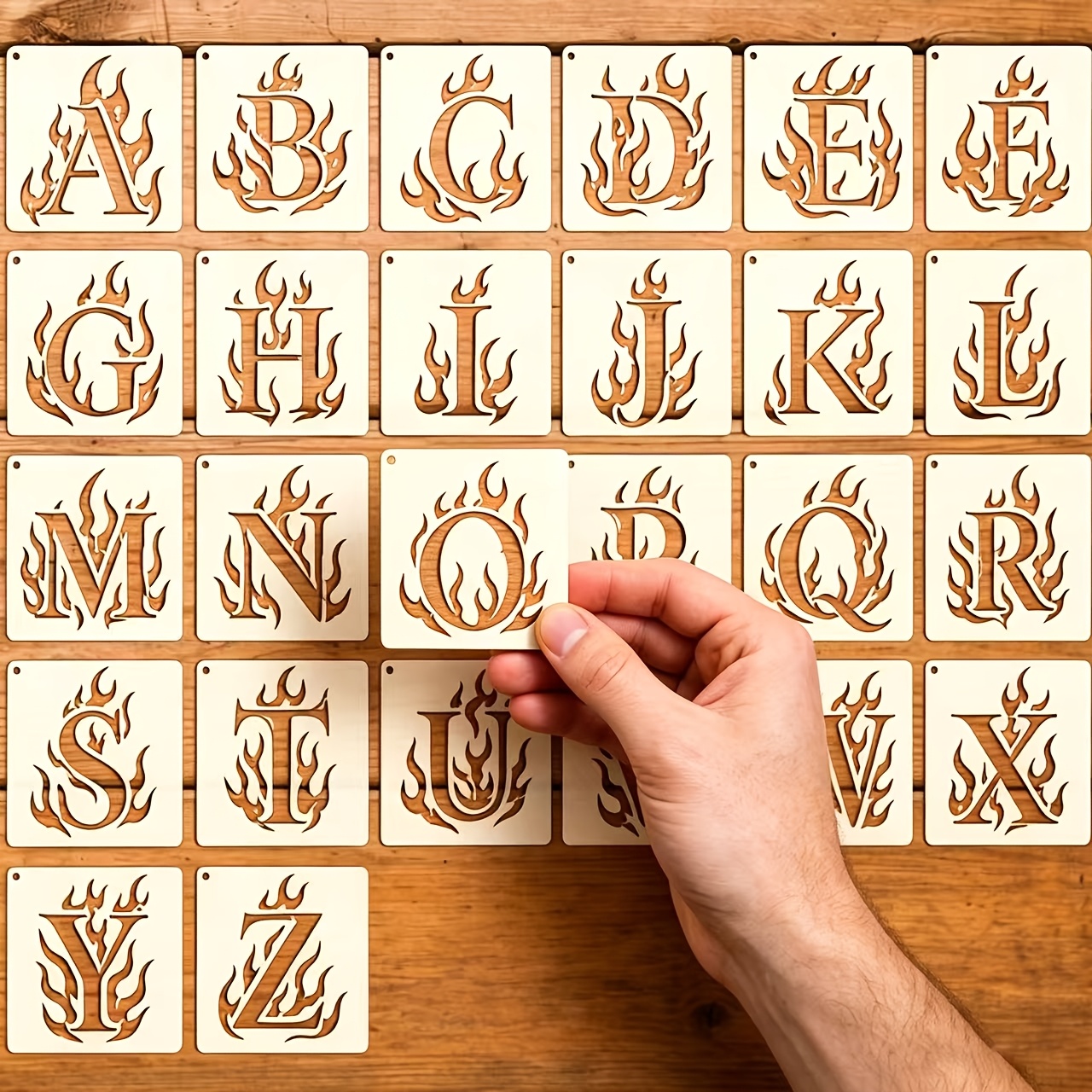 TEMU Alphabet Template - Reusable Flame Style Letter Stencils For Art Craft, Scrapbooking, Journaling, Wall Decor, Card Making, Fabric Print Supplies