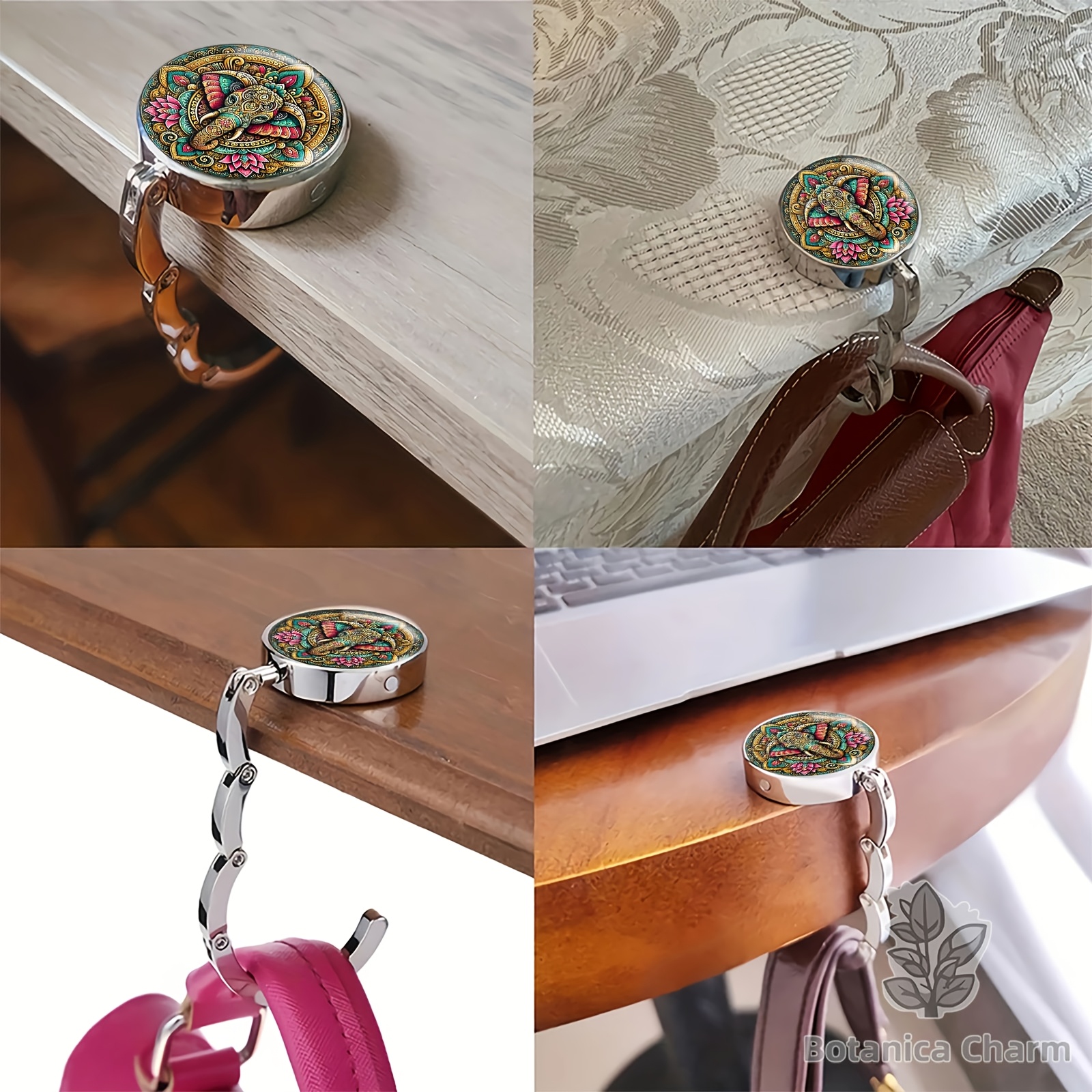 Elephant Mandala Portable Hook, Foldable Design
