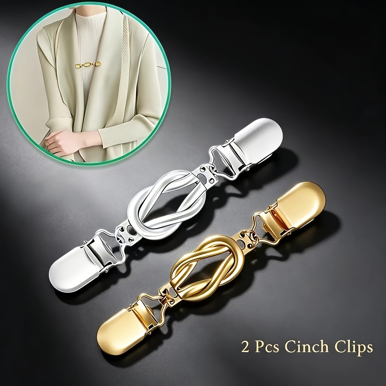 Image of 2pcs Dress Clips, Women's Vintage Waist Clips, Decorative Clothing Clips, Suitable For Dresses And Shirts