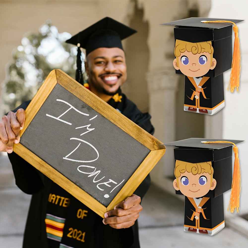 10pcs graduation candy gift boxes boy girl grad caps cartoon