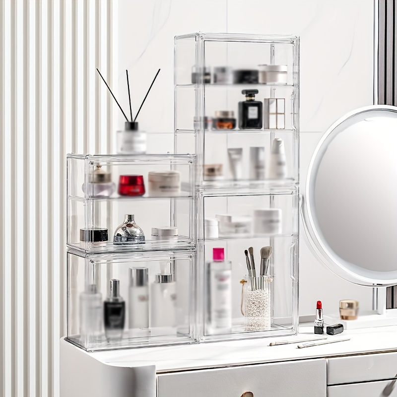 

1pc Clear Plastic Cosmetic & Skincare Storage Organizer, Wall-mounted Multi-purpose Display Cabinet, Suitable For Bathroom, Bedroom, Office