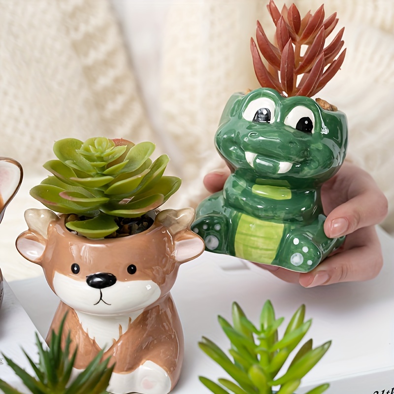 1pc cartoon animal succulent ceramic flower pot handmade - Temu