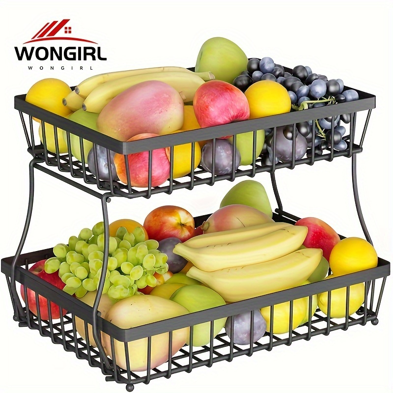 

Square Double-layer Fruit Basket - Chic Metal Storage For Fruits, Snacks & More, Durable Iron Art For Stalls, Food Trucks, Cafes, Catering, Event Holding