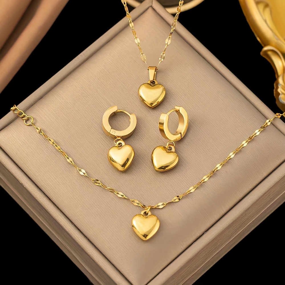 Image of 1 Set Of 4 Pieces, Stainless Jewelry Set, Light Luxury High Ladies Jewelry Set, A Pair Of Earrings + A Bracelet + A Necklace