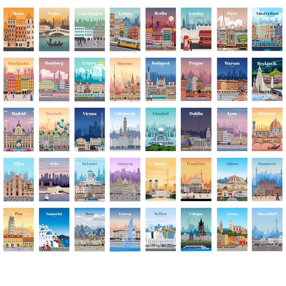 TEMU 40pcs European Cityscape Postcard Posters - Modern , 4x6 Inches, Ideal For Birthdays & Congratulations, Travel-themed Gifts, Travel Postcard |