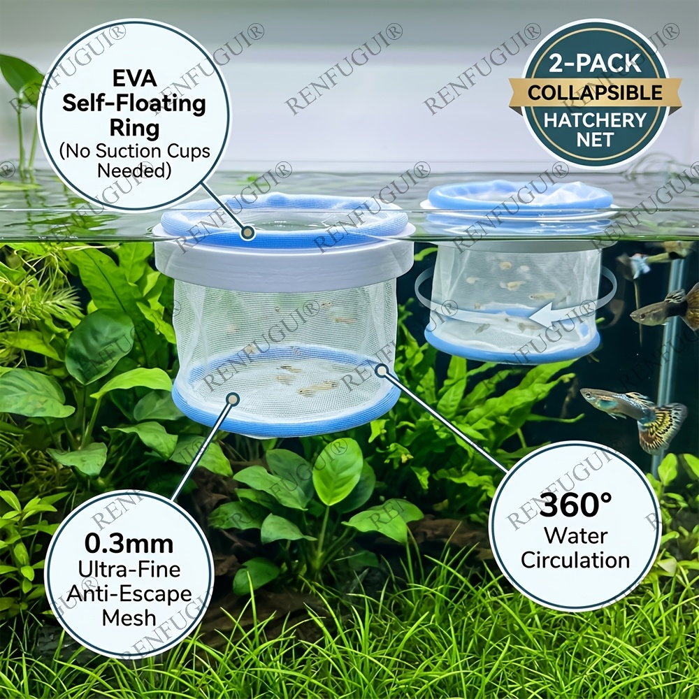 TEMU 2-pack Floating Fish Breeder Net For Aquarium, Compact 11x9cm Mesh Net With Foam Ring, Self-floating Isolation Nursery For Guppy Fry, Shrimp