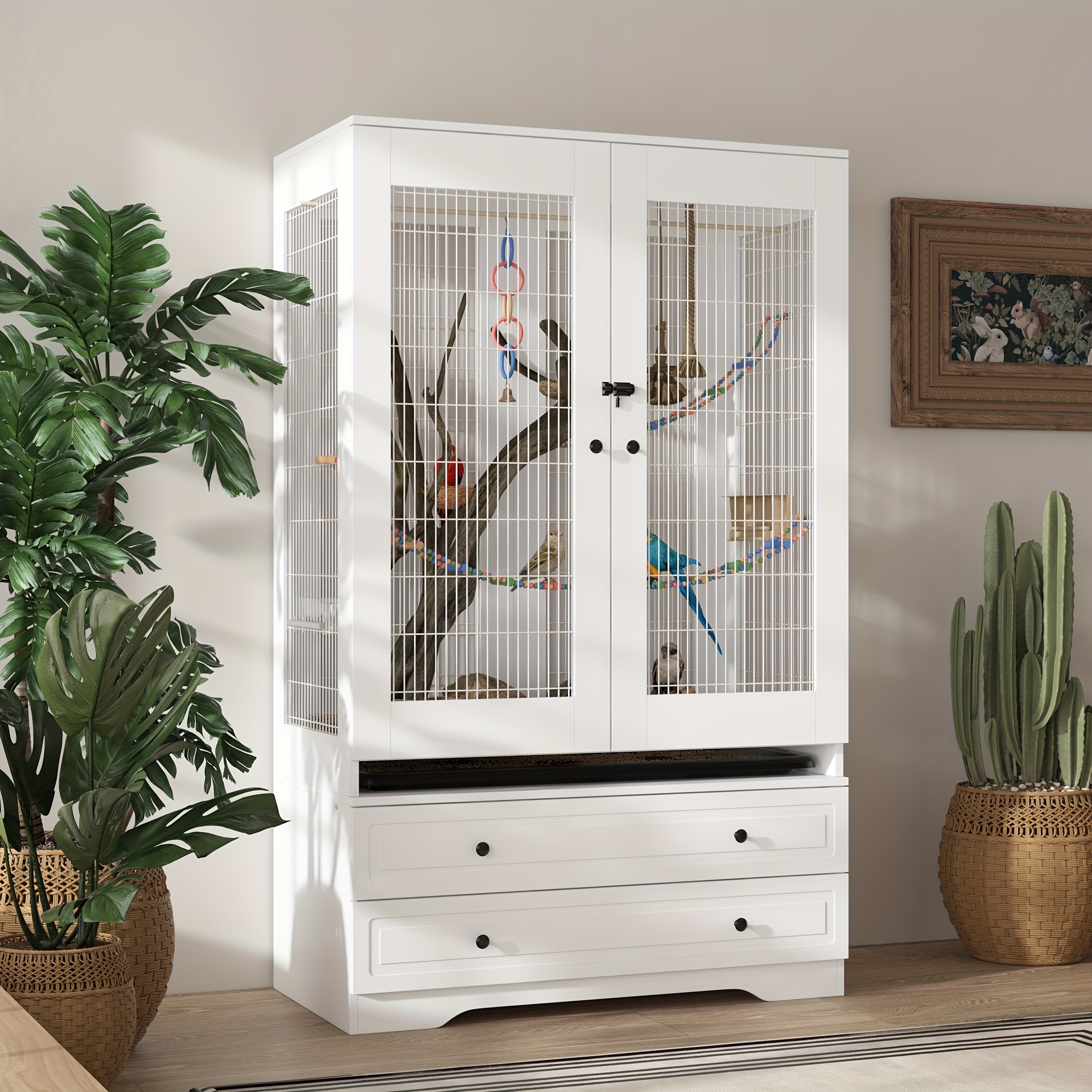 elegant   cage with dual drawer storage bottom tray birdcage with storage drawers   ventilation multifunctional     white 39 3 w x 19 6 d   h Product details 3