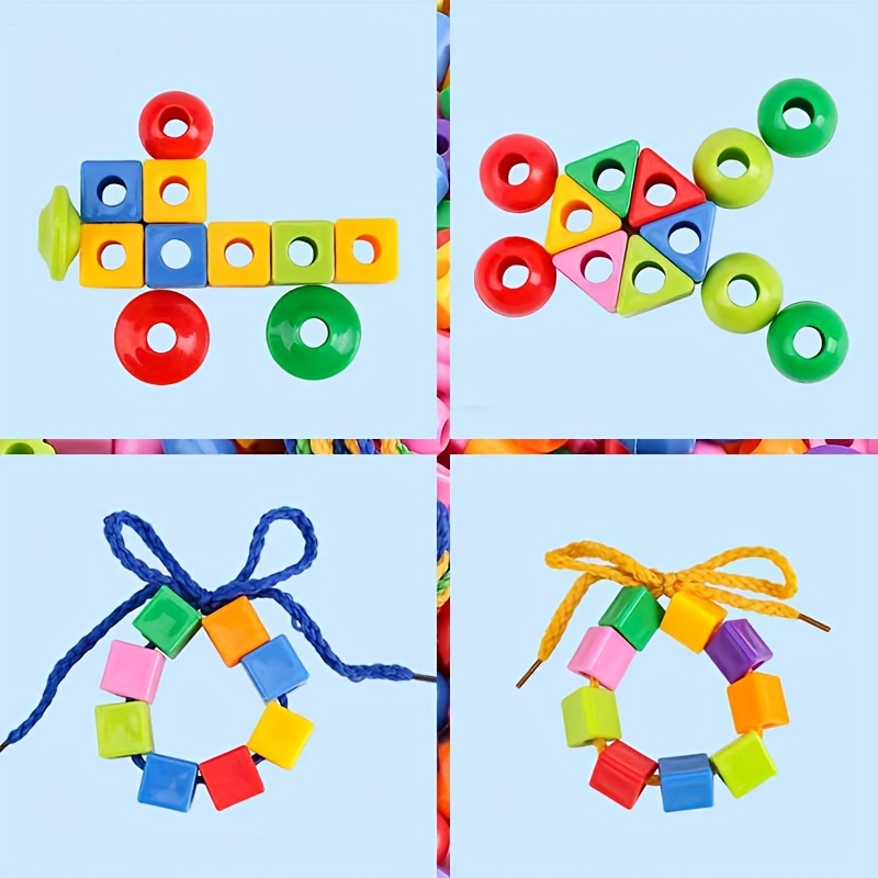 28/44pcs Beads with String,, Educational Bead Stringing Toys - Shape And Color Classification, Fine Motor Skills, Hands-On Ability Development Set, with Stringing String And Storage Bag, Ideal Building Block Toy Gift