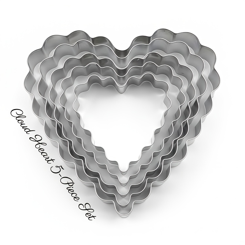 Image of 5pcs Cloud Heart Cookie Cutter Set | 430 Stainless Steel Cutters For 's Day And Party Themes, Baking, Cheese, , Fruit, Sandwiches - Rust-resistant Metal Pastry Tools