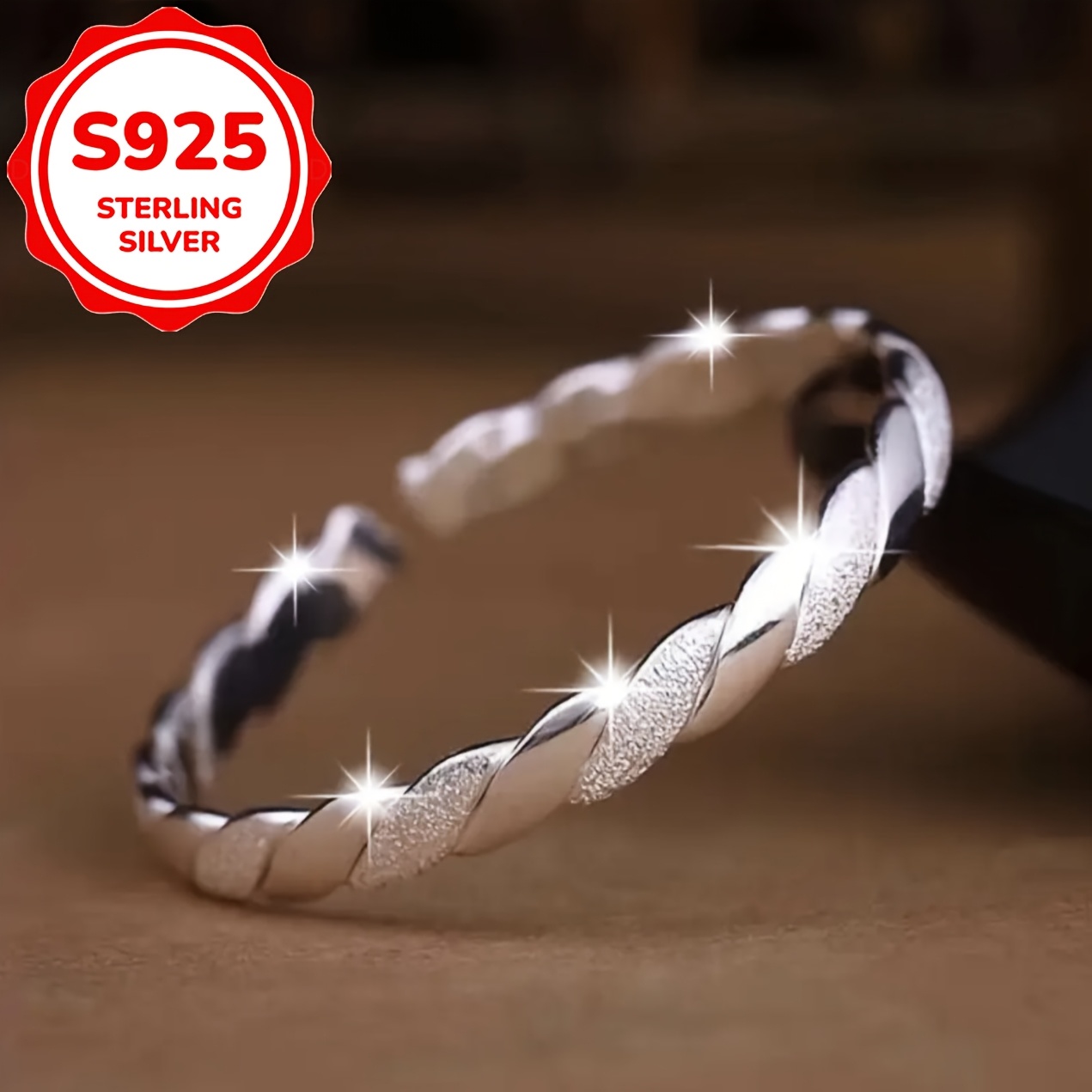 Women's S925 Pure Silver Mobius Intertwined Open Bangle