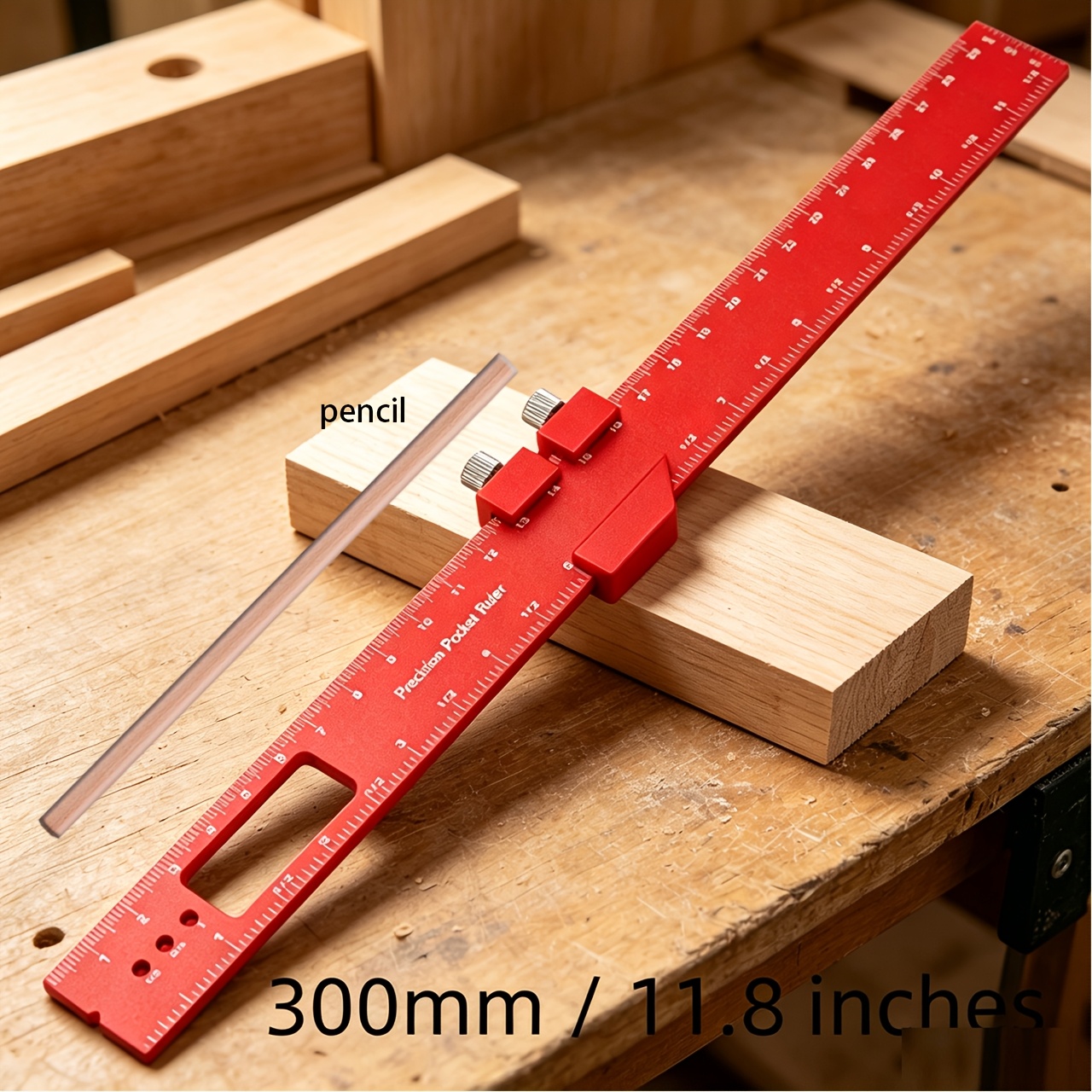 Image of Precision Measuring Tool, Suitable For Woodworking And Carpenters. The 300mm Aluminum Alloy Marking Ruler Is An For Marking And Handcrafting