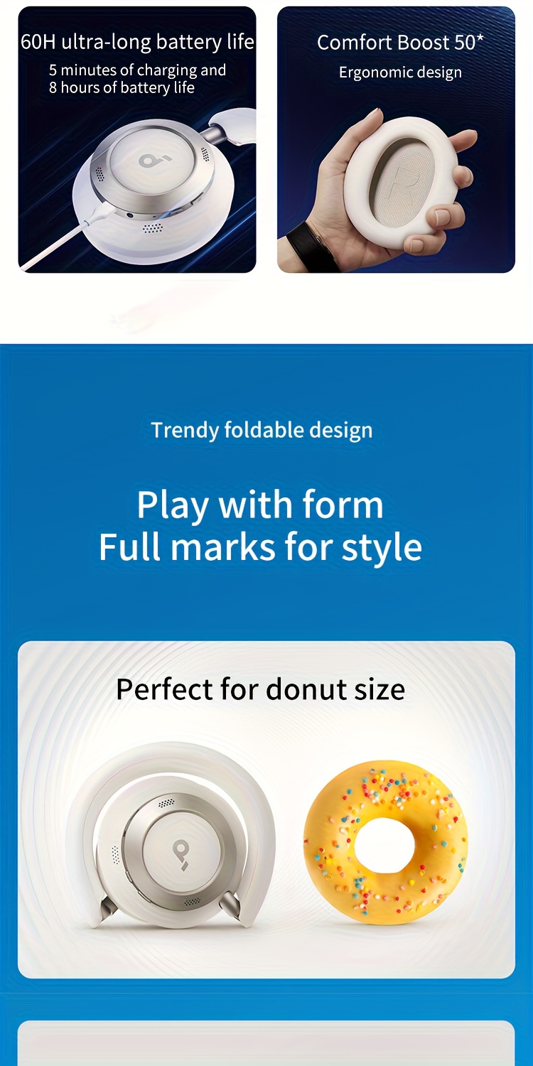 Soundcore by Anke Space One Pro Draadloze Over-Ear Koptelefoon | Actieve Ruisonderdrukking, Hi-Res Dubbel Gouden Hoge Geluidskwaliteit, Opvouwbaar, Ultra-Lange Batterijduur, Geschikt voor Apple, Huawei, Xiaomi Mobiele Telefoons en Computers