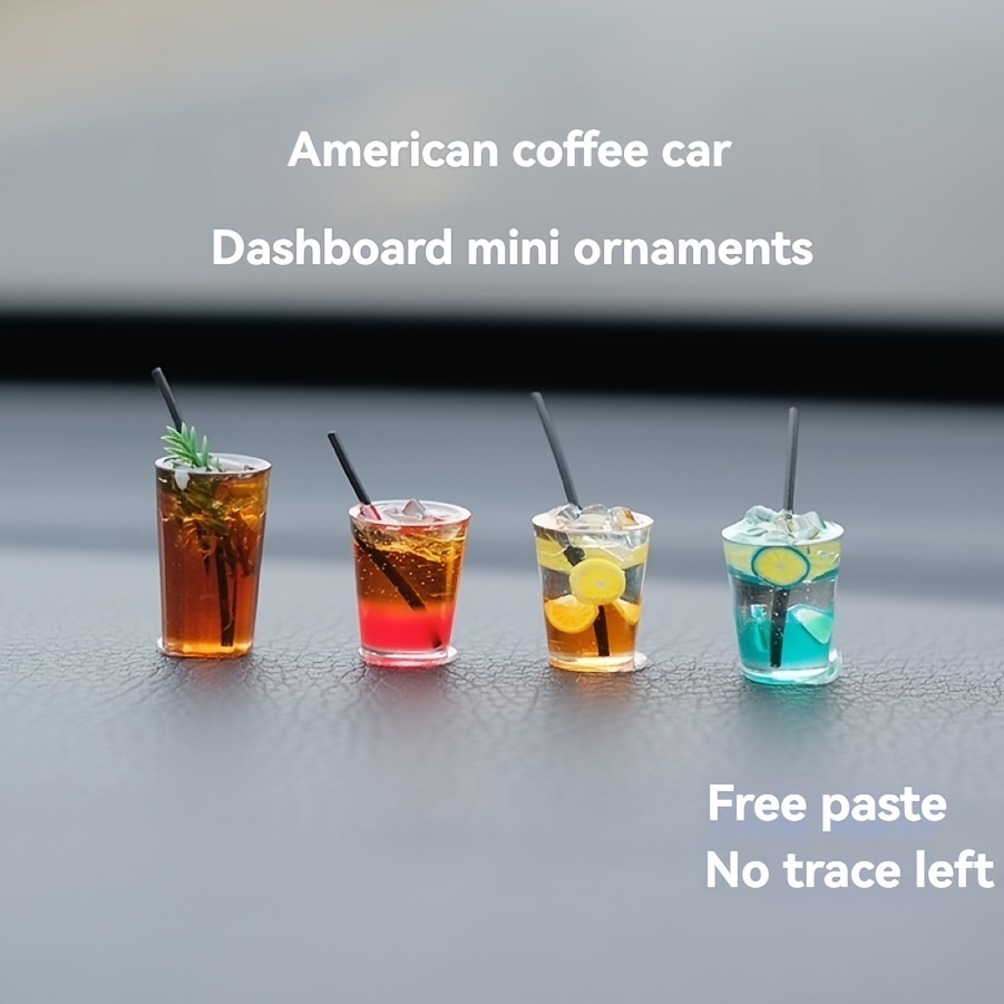 

4pcs Miniature Cup Ornaments For Car Dashboard, & Iced Tea , Adhesive Decor Accessories