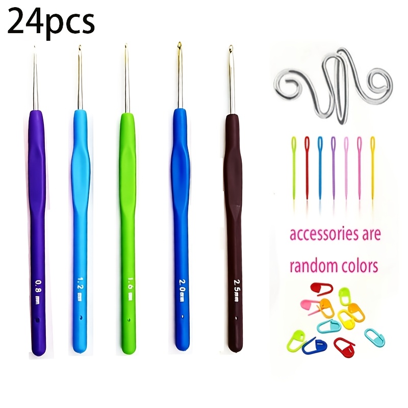 TEMU Ensemble de crochet en dentelle fine 24 pièces, comprenant 5 crochets de 0,8 mm à 2,5 mm, poignées colorées en caoutchouc souple, aiguilles