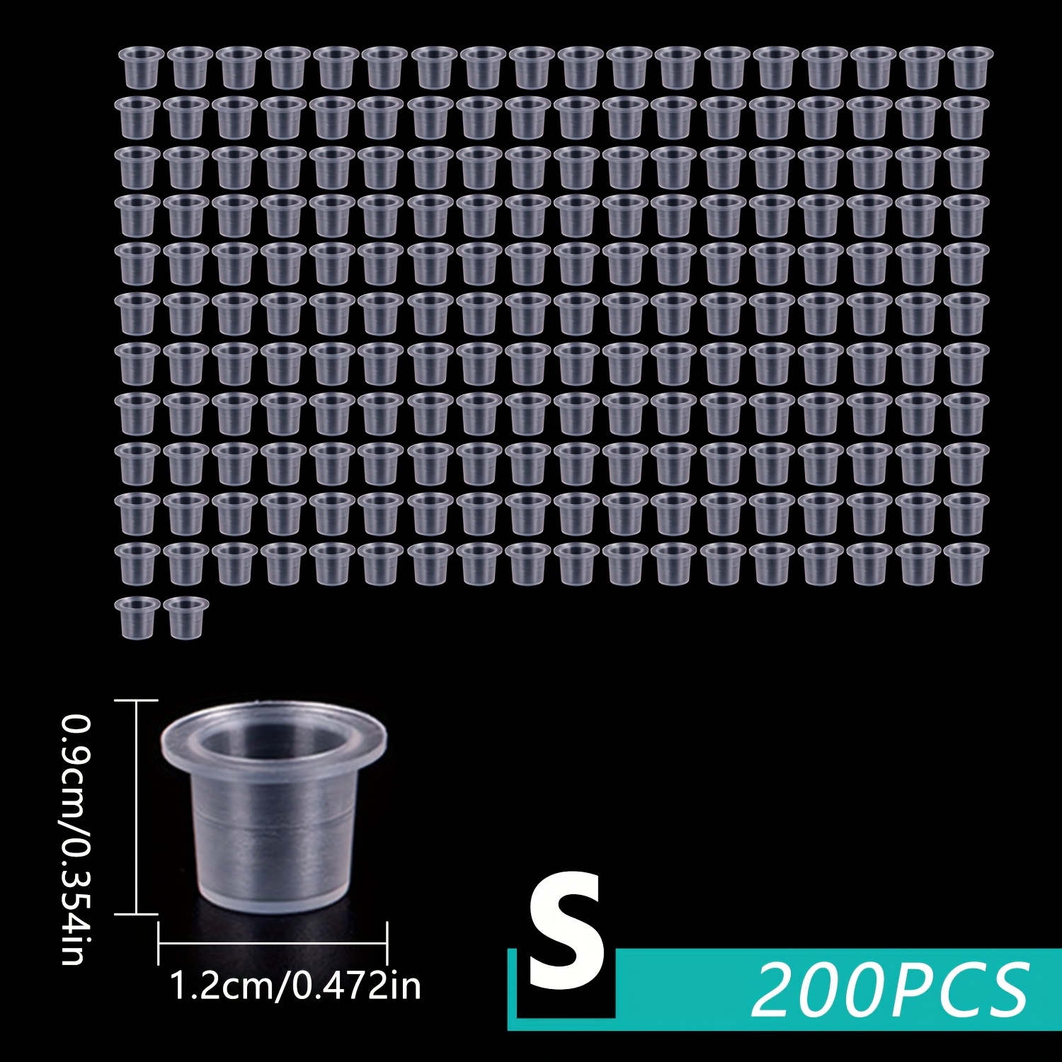 TEMU 200 Tattoo Ink Cups, Disposable Tattoo Ink Cups, Hard Plastic In 3 Sizes (s, M, L), Small Pack Of Ink Cups Without Base