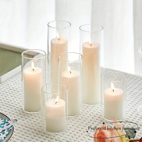 3 6pcs transparent glass cylinder windproof candle holder set modern cylinder glass vase high vase floral vase floating candle holder suitable for wedding party table decoration living room decoration home decoration christmas atmosphere decoration bottle christma candle holder christma candle jar christma jar candle hurricane vase candle stand tea light holder