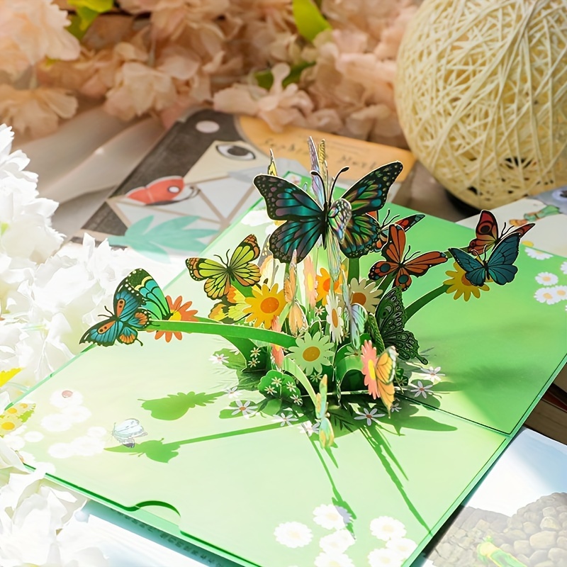 

1 Creative 3d Birthday Greeting Card - Handcrafted Paper With Vibrant, Butterflies & Floral Accents, Foldable Wishes Card For All , Decorations