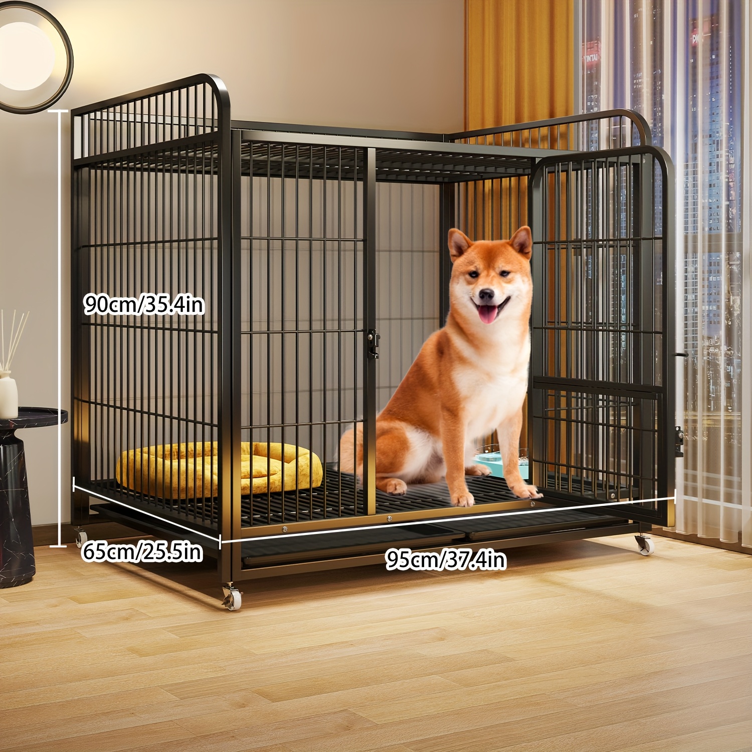 Lemolego 32 Inch Heavy Duty Dog Crate With Wheels, Folding Metal Big Dog  Cage For Small And Medium Dogs, Dog Crate With Removable Tray