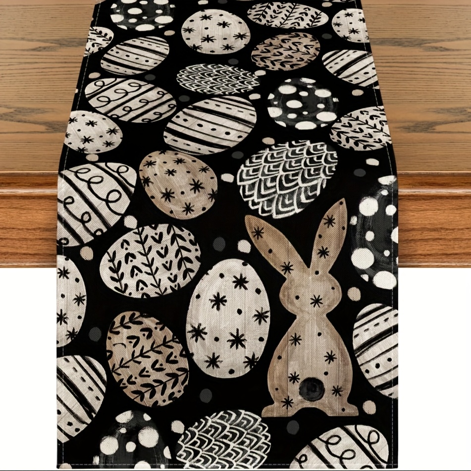Image of 1pc, Bunny Rabbit Eggs Flowers Easter Table Runner, Seasonal Dining Table Decoration For Home Party Decor 13 X 36, 13 X 48, 13 X 72, 13 X 108