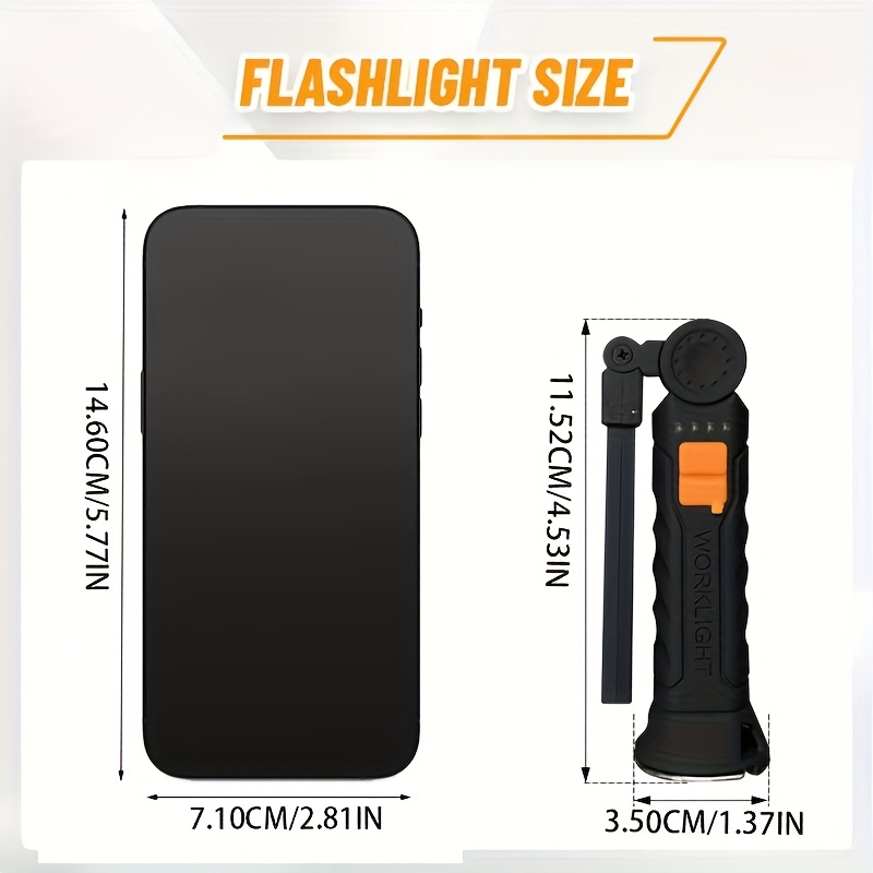 1 or 2pcs   powerful led flashlight usb c rechargeable with magnetic base hook 1 2pcs options portable folding torch for camping home workshop emergencies ideal for professionals everyday use emergency light foldable design textured grip handle workshop lighting handheld flashlight durable construction   light   Product details 0