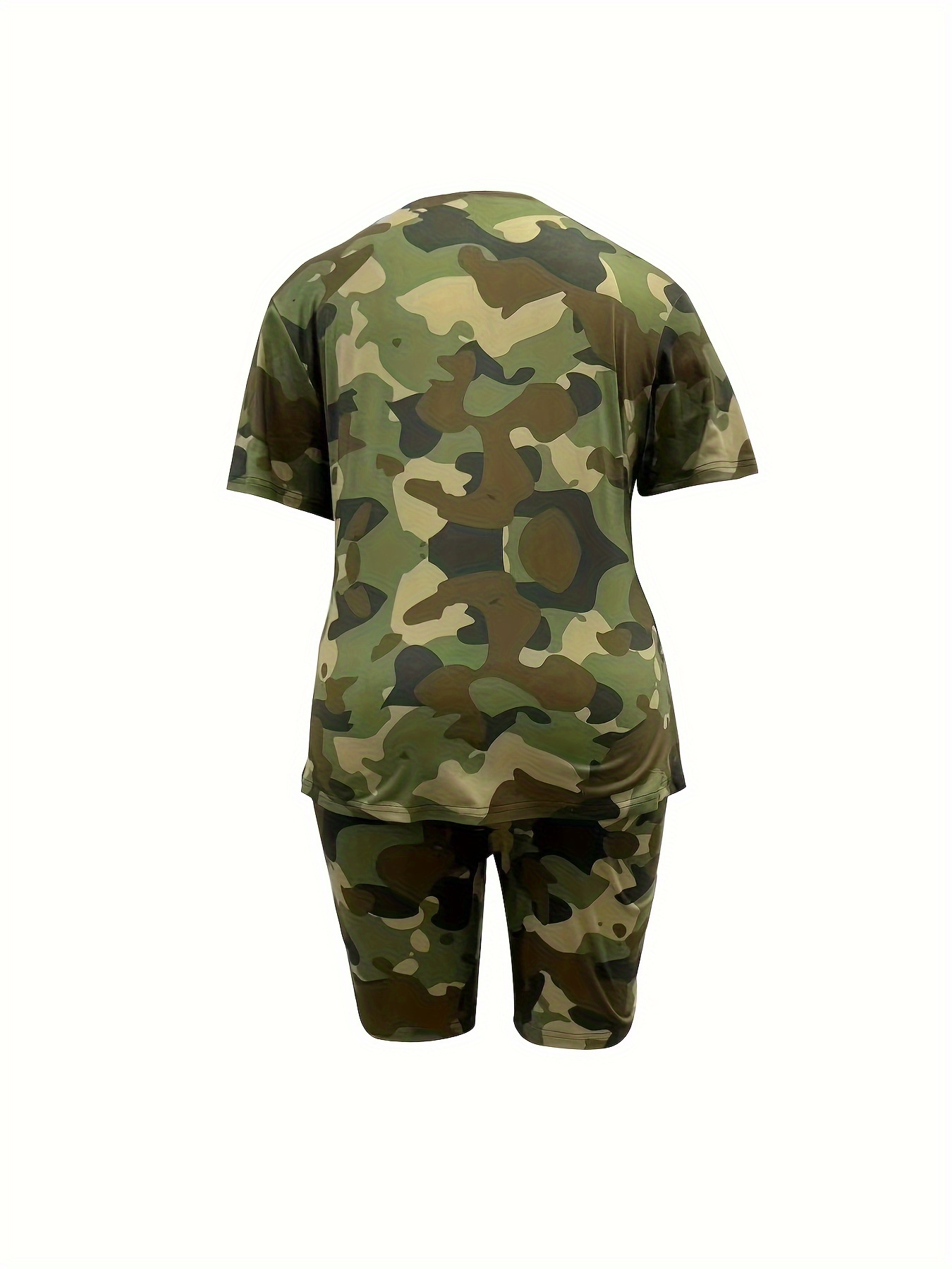 plus size camouflage print biker shorts set short sleeve Temu