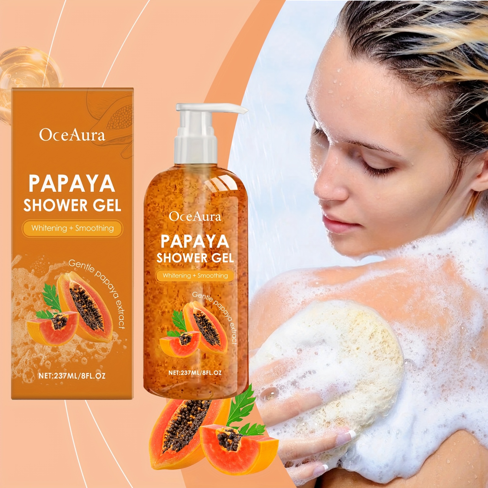 oceaura papaya shower gel 237ml   moisturizing body wash with natural papaya coconut oil alcohol free vitamin e enriched   for   types full body use 0