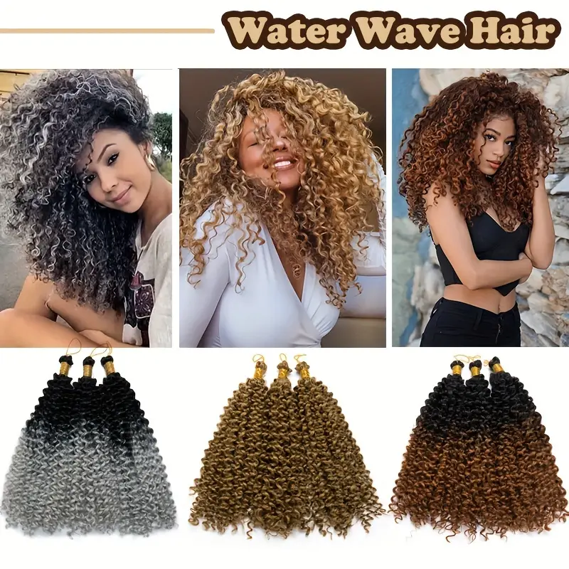 14inch 35cm handmade 3packs afro water wave crochet hair deep wave weaving braid synthetic hair extensions hairpiece ocean braids hairpieces ombre bundles bulk hair halloween christmas use for details 1