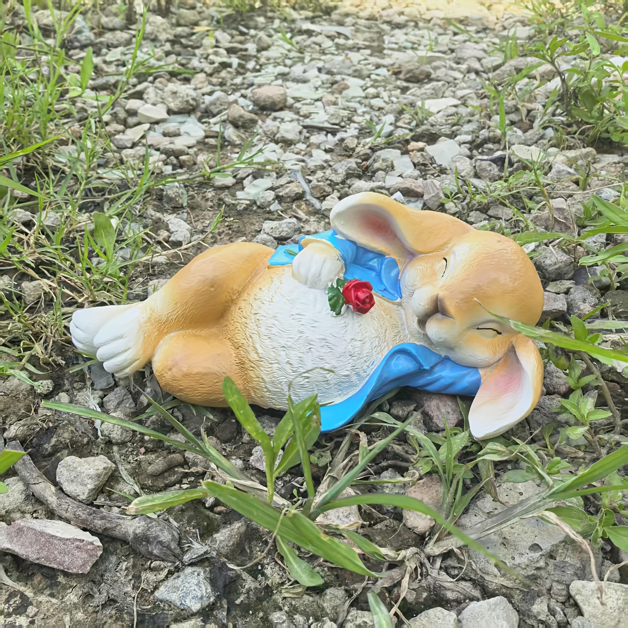 Image of 1pc Resin Material Sleeping Rabbit, Animal Theme Ornament, Resin Handmade Craft, Home Garden Decor, Christmas, Easter, Birthday , Graduation Season, Halloween Gift