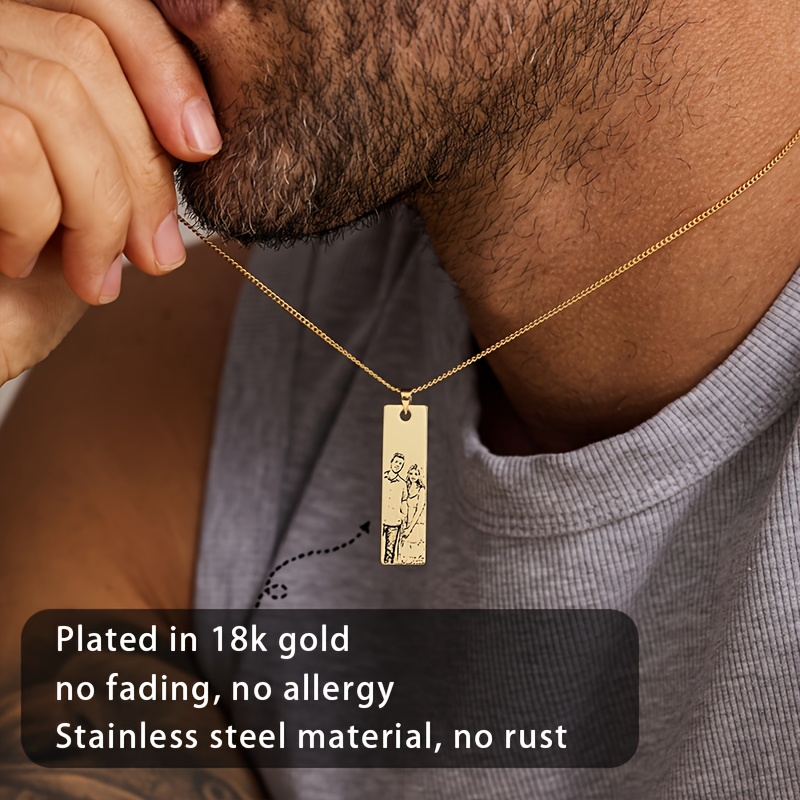 Custom Photo Bar Pendant Necklace — Engraved Picture Charm